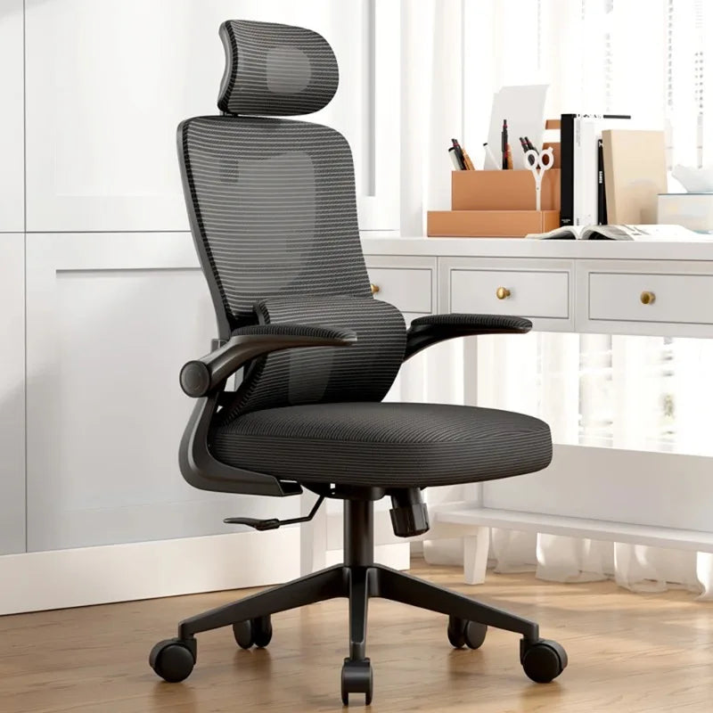 Chaise de bureau ergonomique à roulettes ajustable avec renfort lombaire et accoudoirs ajustables