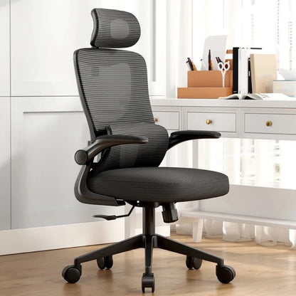 Chaise de bureau ergonomique à roulettes ajustable avec renfort lombaire et accoudoirs ajustables