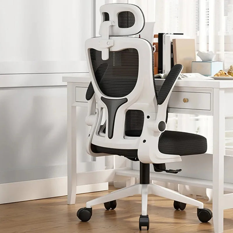 Chaise de bureau ergonomique à roulettes ajustable avec renfort lombaire et accoudoirs ajustables