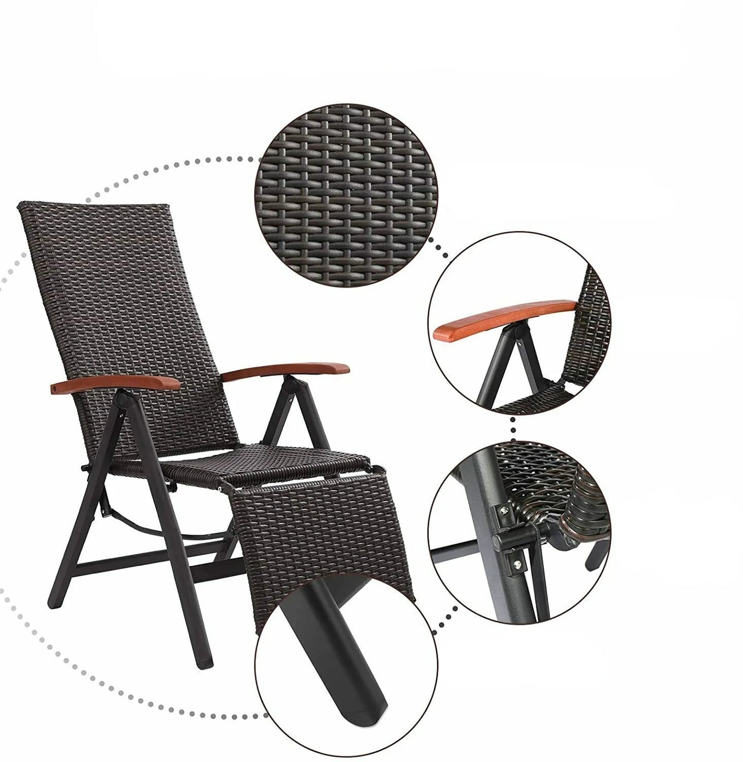 Chaise de jardin rotin gris pliable accoudoirs bois
