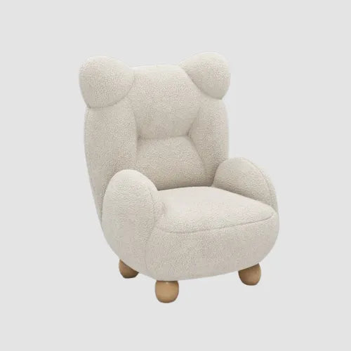 Fauteuil scandinave bouclette blanc cassé pieds en bois boule BEARY