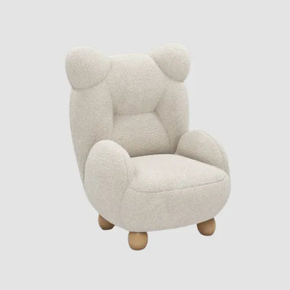 Fauteuil scandinave bouclette blanc cassé pieds en bois boule BEARY