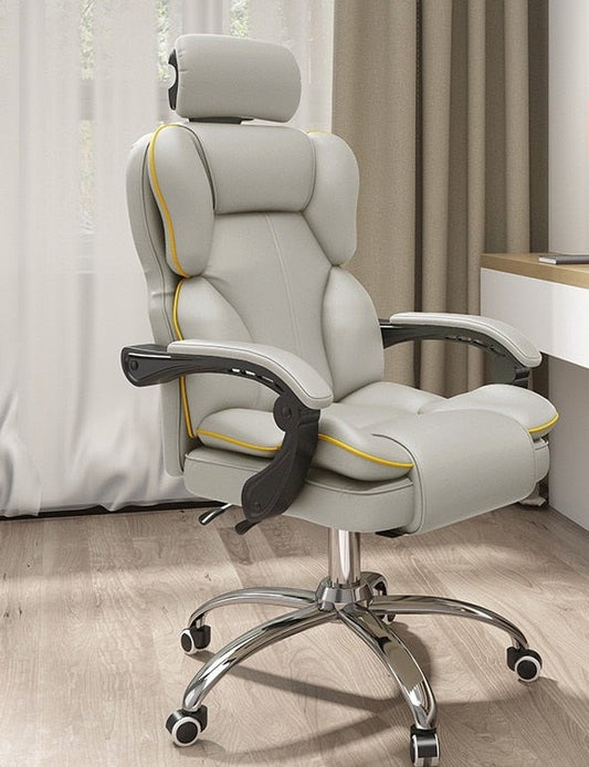 Chaise de bureau rotative sur roulettes assise fauteuil ergonomique à multiples renforts et inclinable – Gris