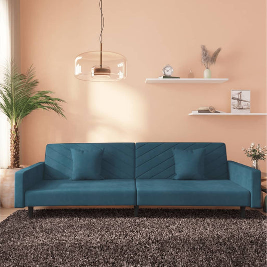 Canapé convertible moderne en tissu bleu pétrole pieds noirs 2 places allongées