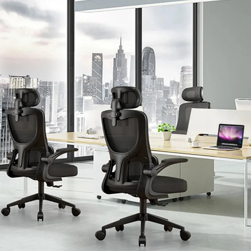 Chaise de bureau ergonomique à roulettes ajustable avec renfort lombaire et accoudoirs ajustables