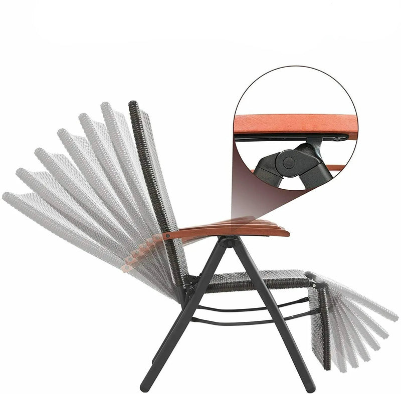 Chaise longue 7 positions en  rotin gris pliable accoudoirs bois