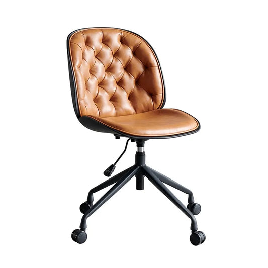 Chaise de bureau design sur roulettes d'inspiration vintage à capitons – Marron