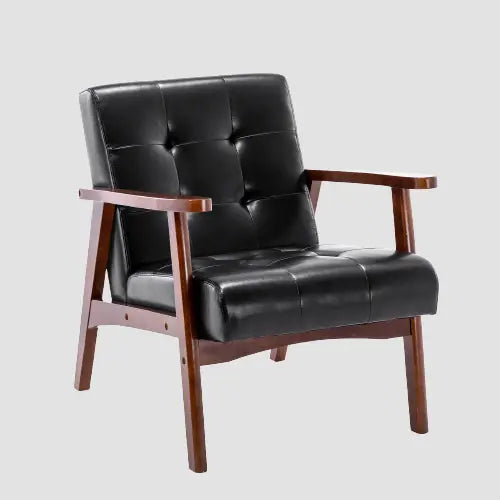 Fauteuil vintage capitonné avec accoudoirs en bois de noyer