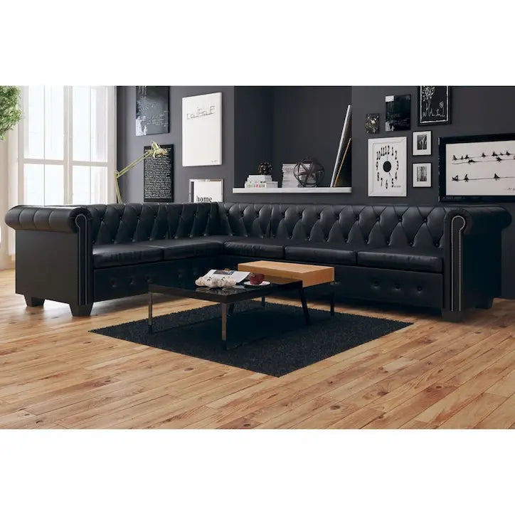 Canapé d'angle chesterfield noir 6 places