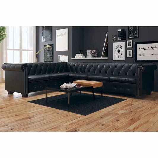 Canapé d'angle chesterfield noir 6 places