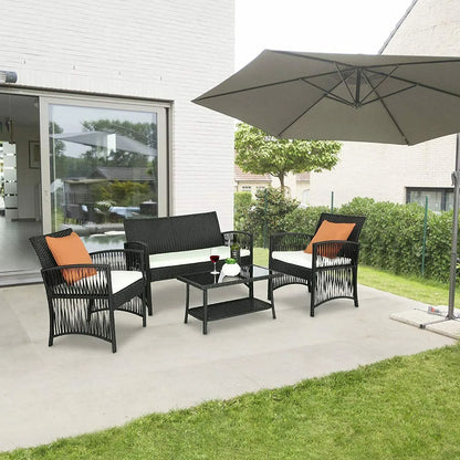 Canapé jardin en rotin avec lot de 2 chaises et table assorties pour salon de jardin