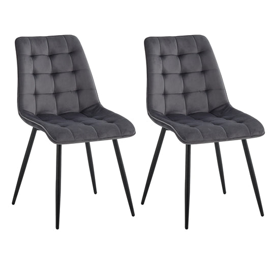 Chaise salle à manger confortable velours capitonné  – Gris