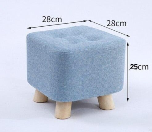 Tabouret enfant carré tissu bleu clair et bois 25 cm de hauteur