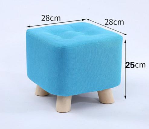 Tabouret enfant carré tissu bleu et bois 25 cm de hauteur