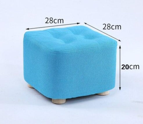 Tabouret enfant carré tissu bleu et bois