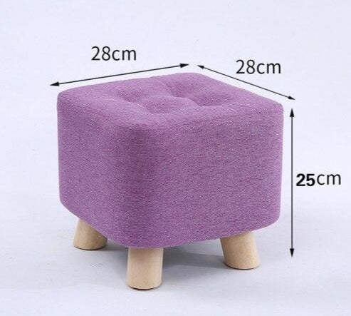 Tabouret enfant carré tissu mauve et bois 25 cm de hauteur