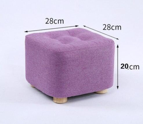 Tabouret enfant carré tissu mauve et bois