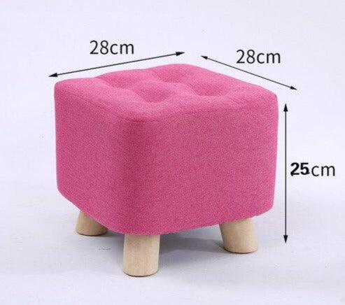 Tabouret enfant carré tissu rose clair et bois 25 cm de hauteur