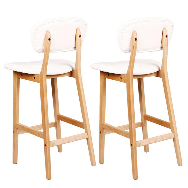 Chaise de bar scandinave en bois et simili cuir avec repose pieds (lot de 2)
