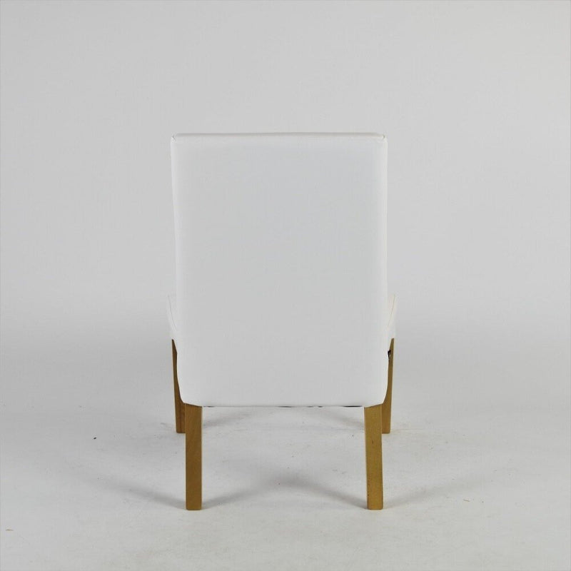 Chaise moderne avec dossier haut en tissus  blanc et pieds en bois de hêtre par lot de 2