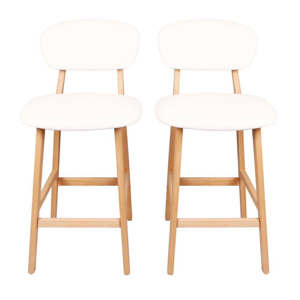 Chaise de bar scandinave en bois et simili cuir avec repose pieds (lot de 2)