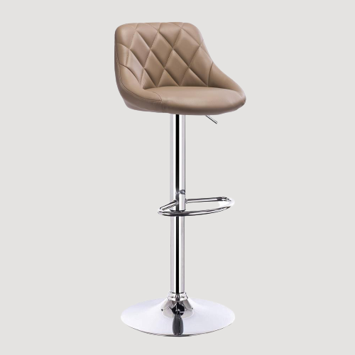 Chaise de bar matelassée réglable avec assise en simili cuir beige surpiquée