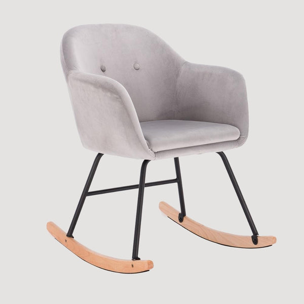 Chaise à bascule scandinave moderne en velours gris clair capitonnée
