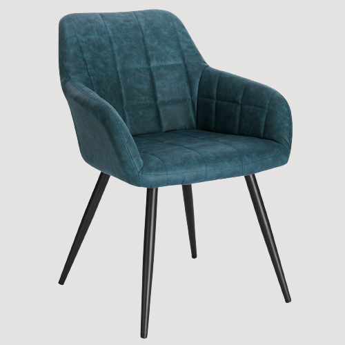 Chaise moderne à large dossier surpiqué et pieds en bois