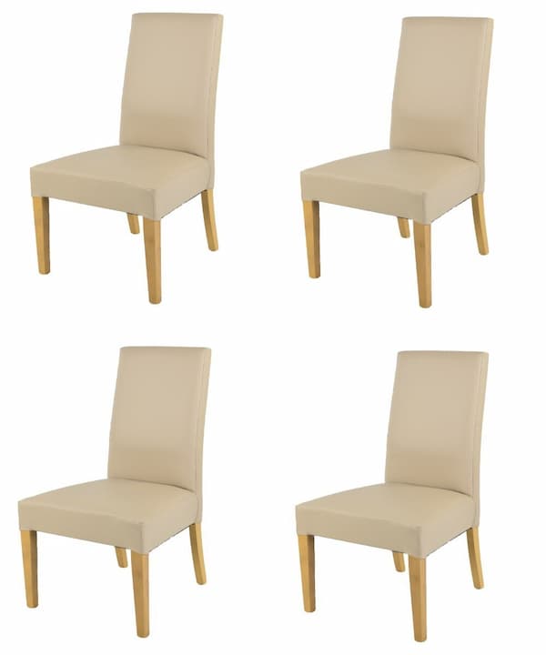 Chaise moderne avec dossier haut en similicuir beige et pieds en bois par lot de 4