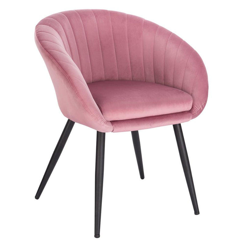 Chaise design en velours rose et métal avec assise confort