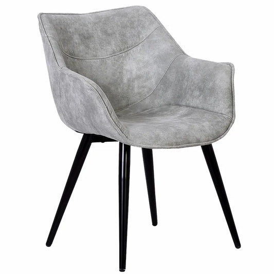 Chaise moderne assise large avec accoudoirs et pieds fins en métal noir – Gris