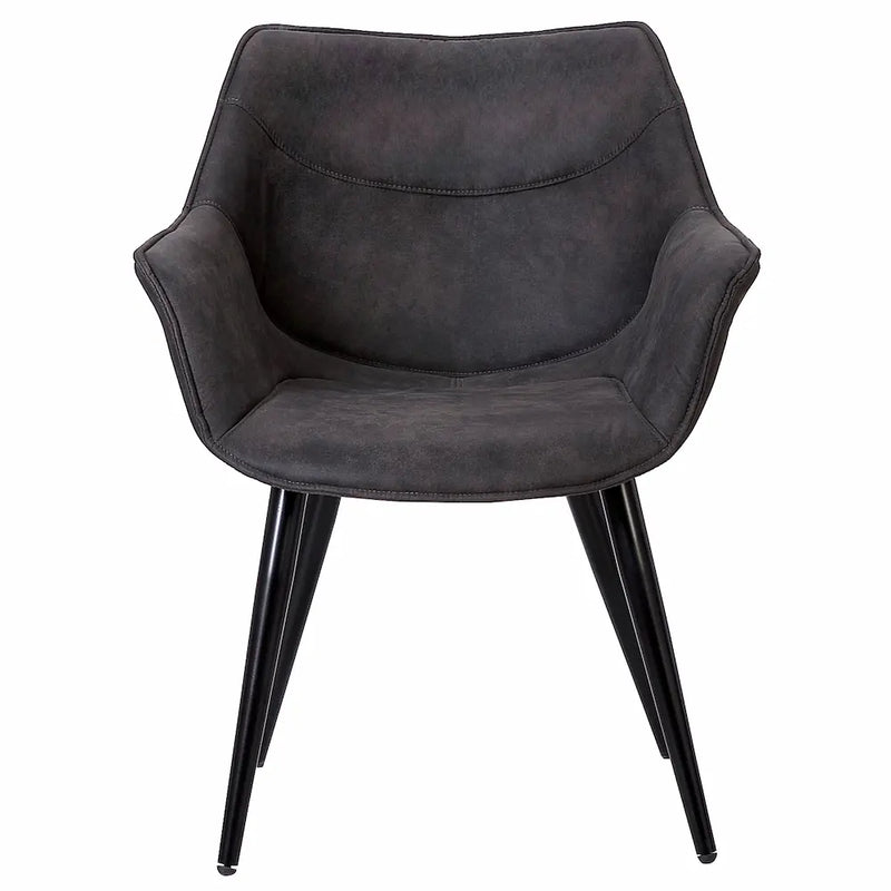 Chaise moderne assise large avec accoudoirs et pieds fins en métal noir