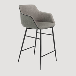 Chaise de bar design style fauteuil en tissu gris et métal noir