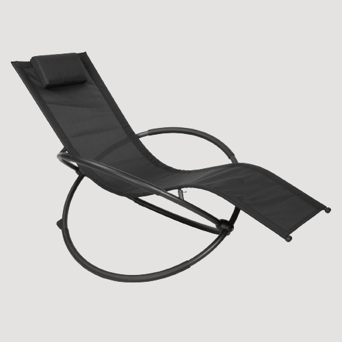 Chaise longue design pour extérieur en métal et toile noire
