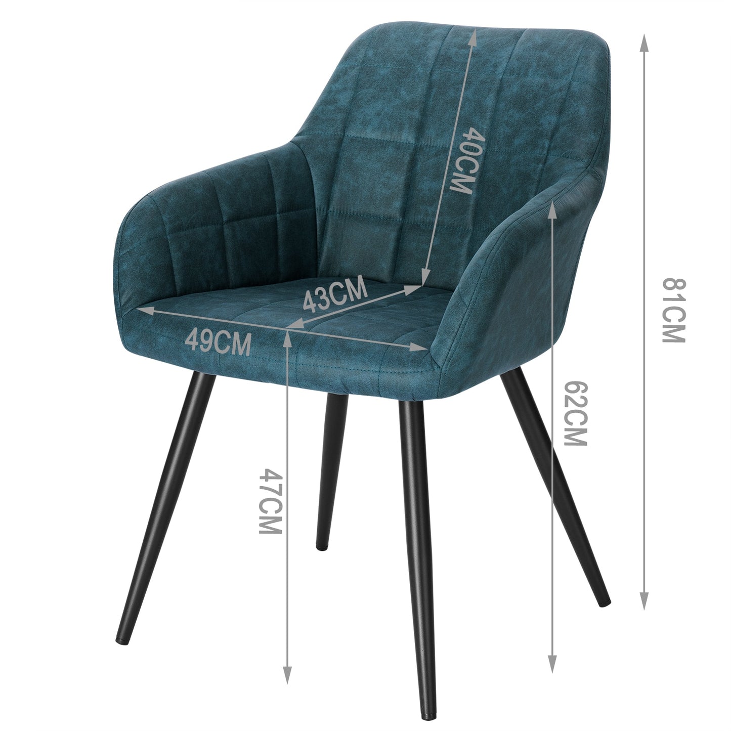 Chaise moderne à large dossier surpiqué et pieds en métal