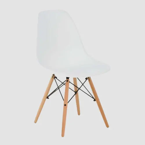 Chaise scandinave en plastique blanc et pieds en bois par lot de 6