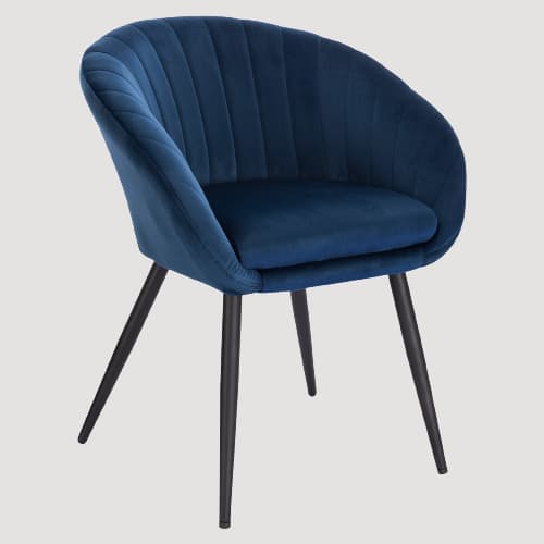 Chaise design en velours bleu et métal avec assise confort