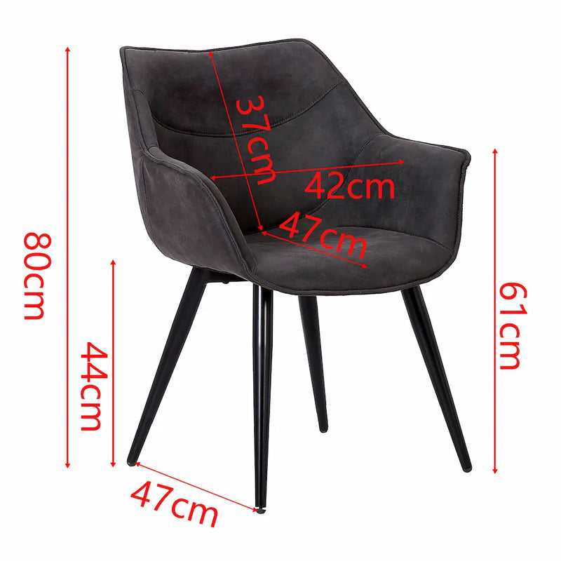 Chaise moderne assise large avec accoudoirs et pieds fins en métal noir