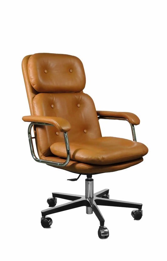 Chaise de bureau ergonomique en cuir sur roulettes avec accoudoirs et dossier haut HERITAGE 80 DIRECTION GRAND – Marron