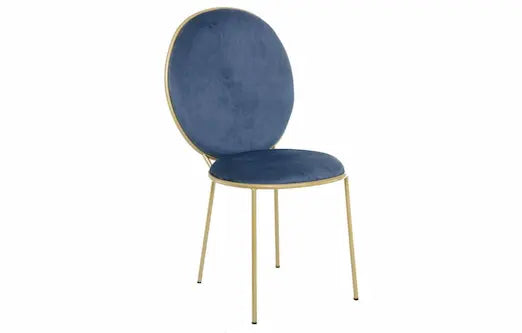Chaise médaillon moderne  en velours bleu et  métal doré