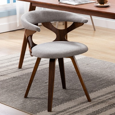 Chaise scandinave design bois et tissu à dossier en demi cercle