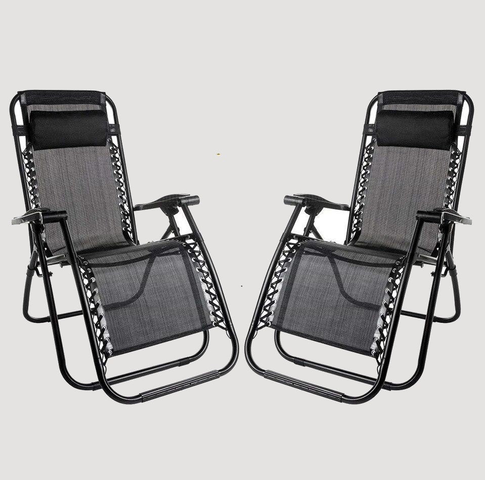 Chaise longue pliante noire avec accoudoirs