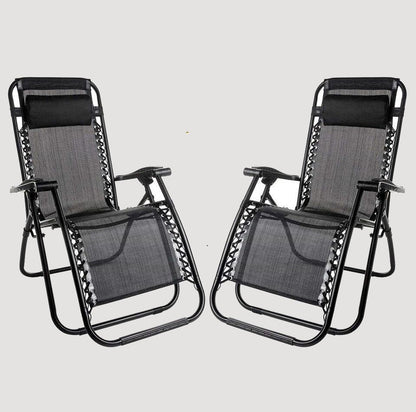 Chaise longue pliante noire avec accoudoirs