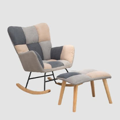 Fauteuil scandinave à bascule rembourré tissu et bois