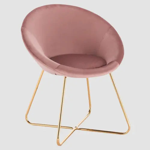 Chaise scandinave moderne assise ronde en velours et pieds en métal croisé
