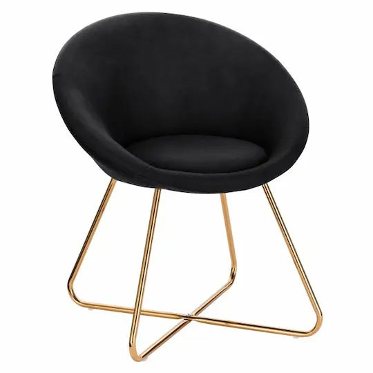 Chaise scandinave moderne assise ronde en velours et pieds en métal croisé