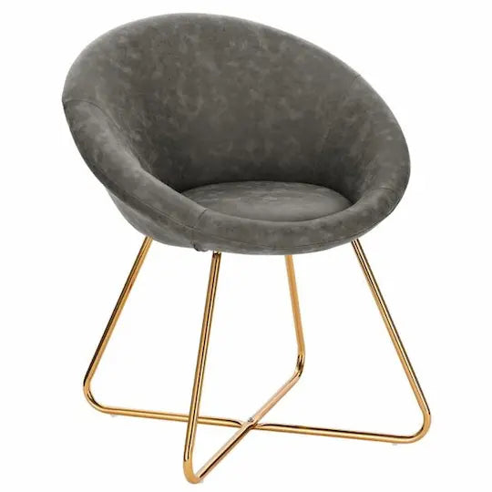 Chaise scandinave moderne assise ronde en velours et pieds en métal croisé