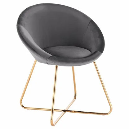 Chaise scandinave moderne assise ronde en velours et pieds en métal croisé