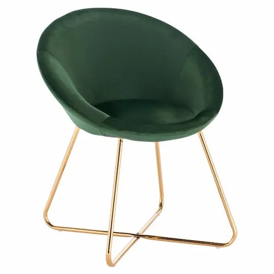 Chaise scandinave moderne assise ronde en velours et pieds en métal croisé