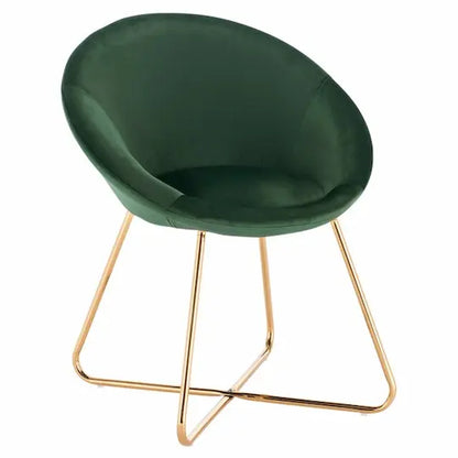 Chaise scandinave moderne assise ronde en velours et pieds en métal croisé